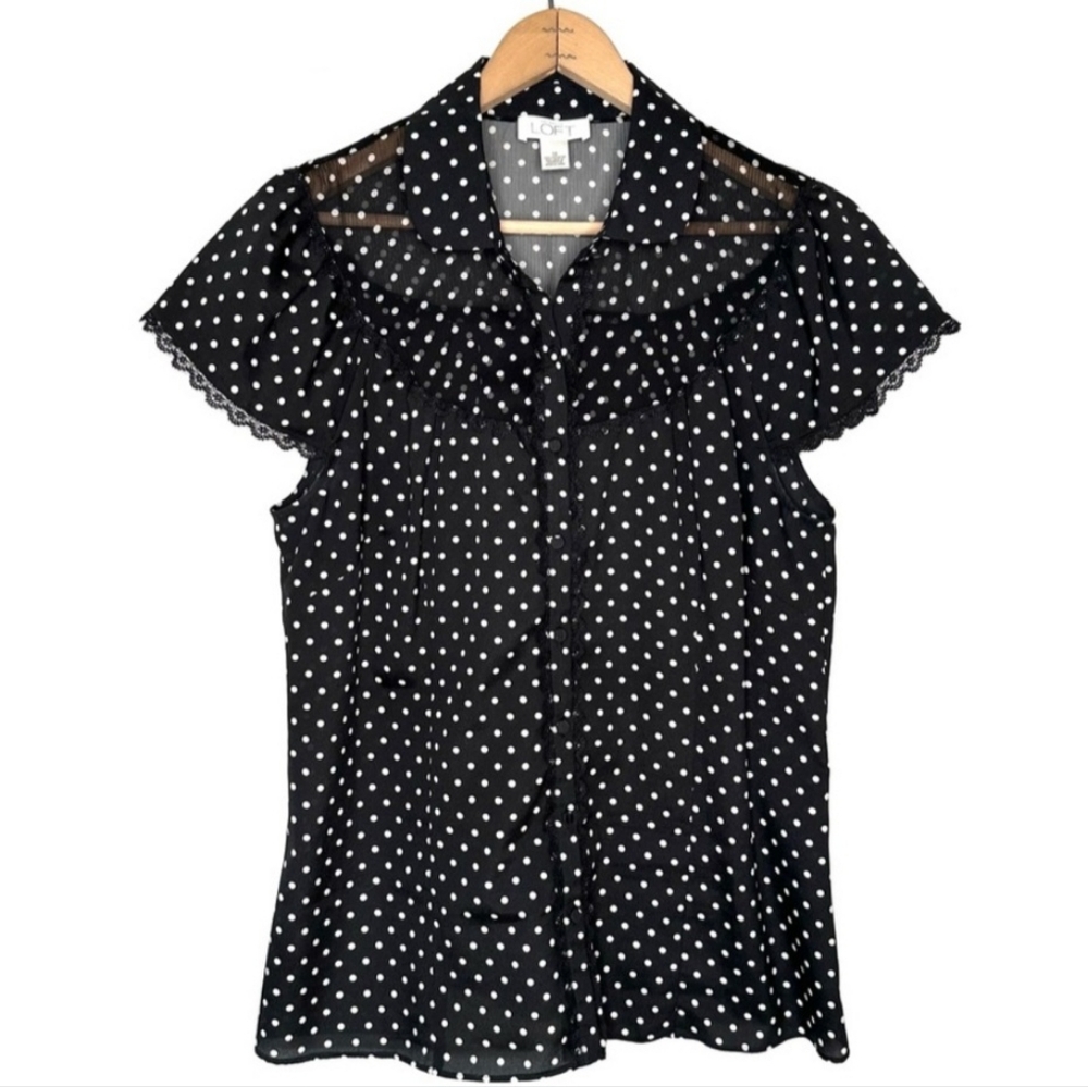 Ann Taylor Loft  Black & White Polka Dots Sheer top